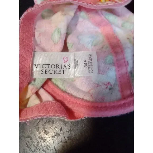 (#13) Victoria's Secret Bra Vintage Razor Back Ashley Coral Floral 34A Underwire - Picture 4 of 8